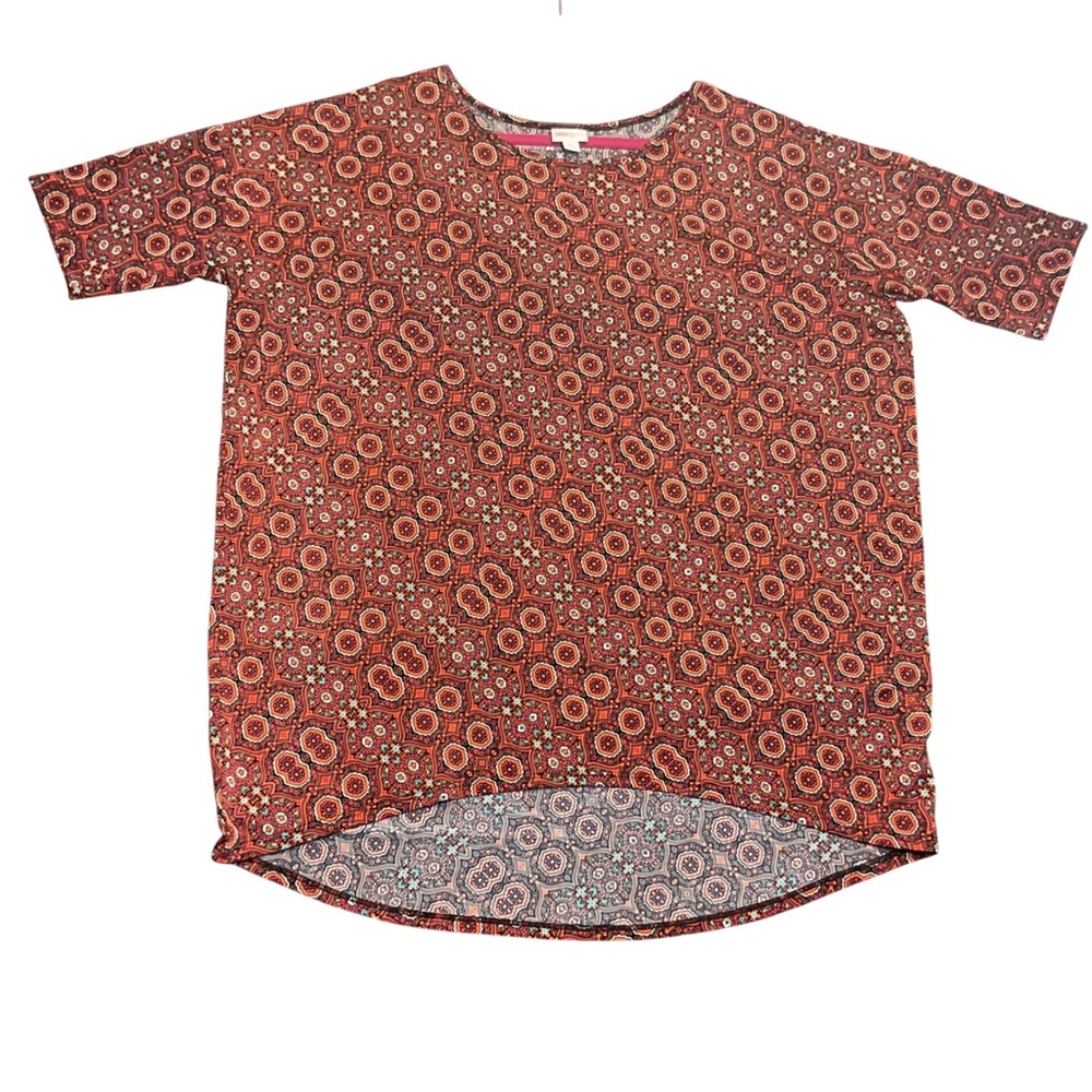 LuLaRoe Blouse Top Women’s XL Red Orange Short Sleeve Floral High-Low Hem